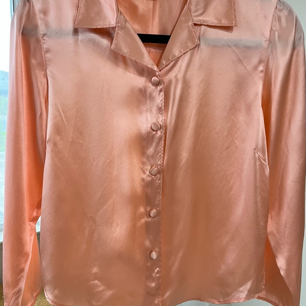 Vintage Winter Silk Peach 100% Silk Button-Down Shirt